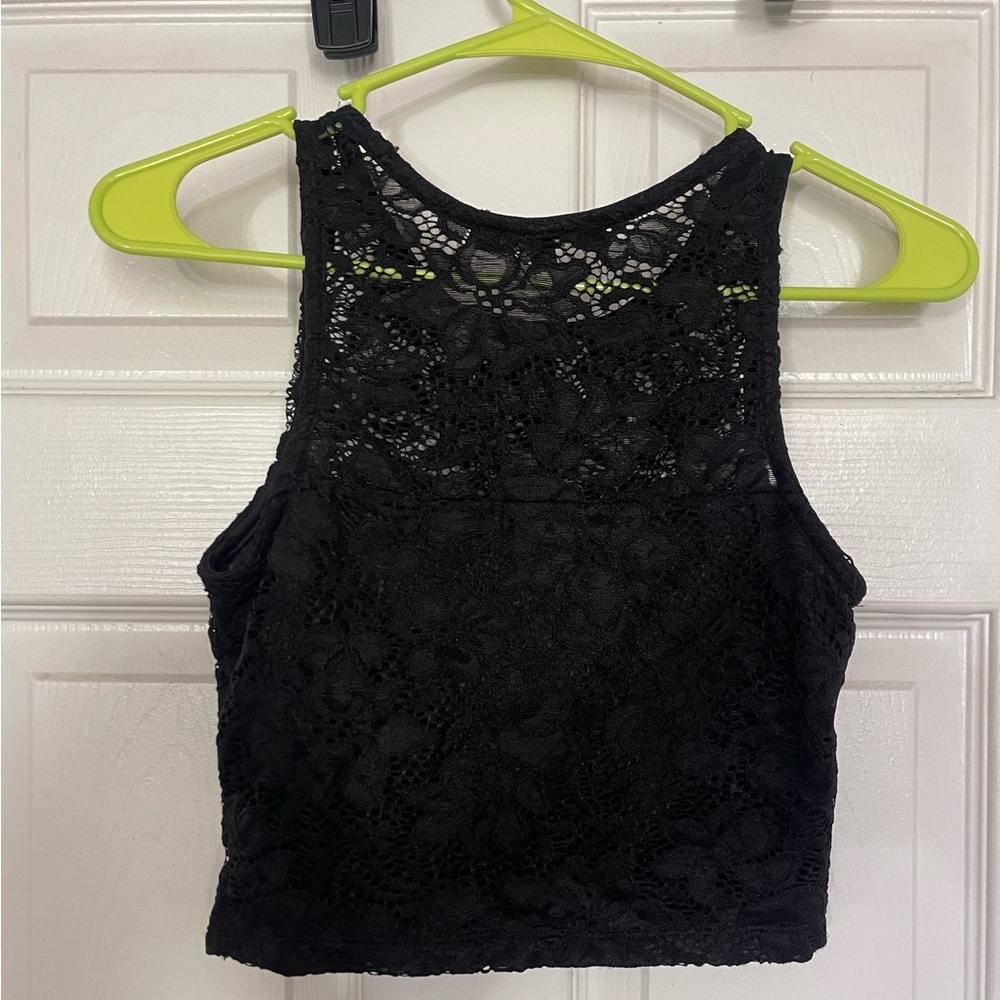 Iris black lace crop top